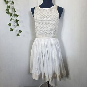 AX Armani Exchange Fit & Flare Flirty Dress Lace bodice Cotton Lower Ivory Sz 8